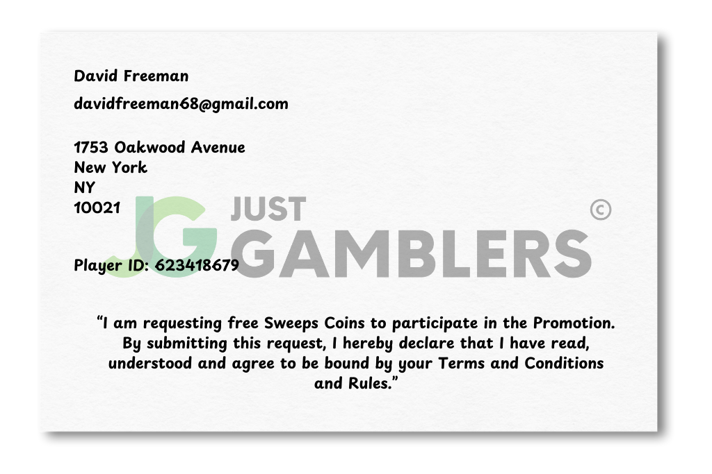 Graphic example of a zula Casino mail-in request letter.